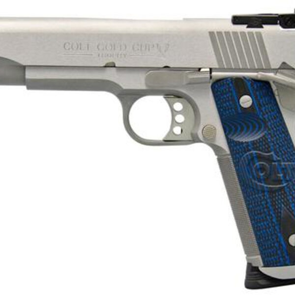 Colt Gold Cup Trophy 45 ACP, 5" Barrel, Blue G10 Grips, Brushed SS Finish, 8 rd Mag