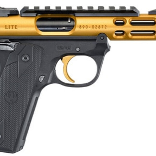 Ruger Mark IV, 22/45 Lite, Single Action, 22 LR, 4.4" Threaded Barrel, Anodized Finish, Gold, Checkered Grips, Adjustable Rear Sight, Ambidextrous Safety, 10rd, 2 mags