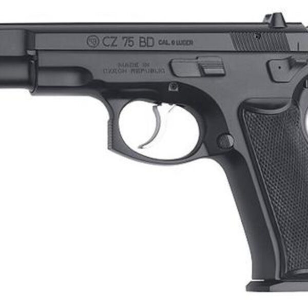 CZ CZ 75 BD 9mm 10rd,4.60" Black Steel Barrel, Black Serrated Steel Slide, Black Polycoat Steel Frame Beavertail, Black Plastic Grip