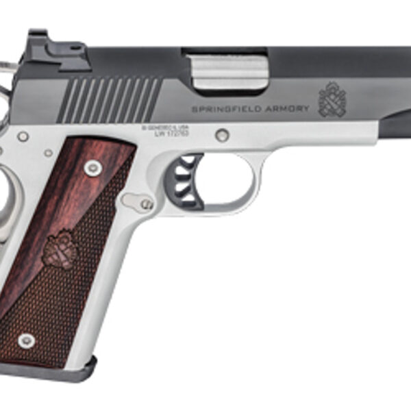 Springfield Ronin, 1911, SAO, Commander, 9mm, 4.25" Match Grade Barrel, Alloy, Blued Slide, Satin Cerakote Frame, Wood Grips, Fiber Optic Front Sight, Tactical Rack White Dot Rear Sight, Manual Safety, 9rd, 1 Magazine