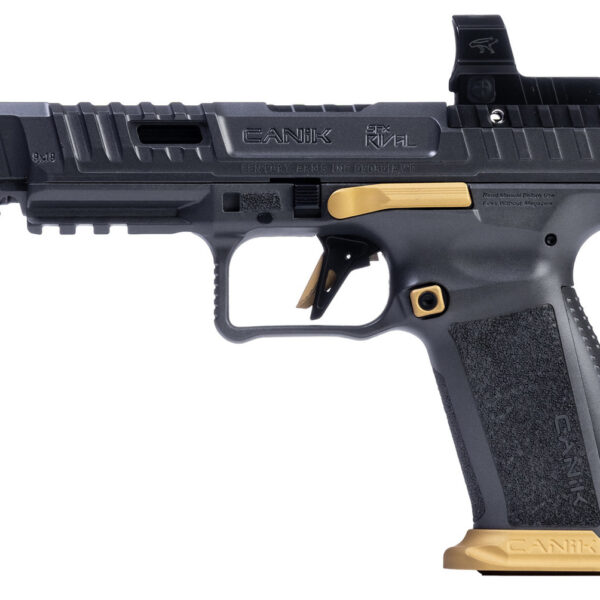 Canik SFX Rival 9mm, 5" Barrel, FO Front, Includes Red Dot, Rival Gray/Gold, 18rd