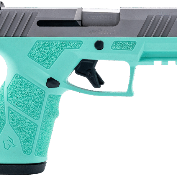 Taurus GX2 9mm, 3.38" Barrel Length, Matte Finish, Cyan and Silver, Manual Safety, White Dot Front Sight with Drift Adjustable Rear Sight, 13rd, 2 mags, 13rd