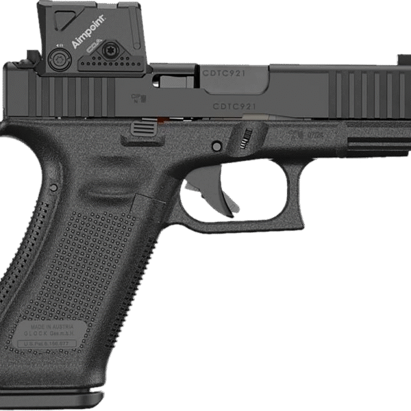 GLOCK 45 MOS 9mm, 4" Barrel, Black, MOS8 Optic Cut, Aimpoint COA Optic, Ambi Slide Stop, Flared Mag Well, No Grooves, 10rd