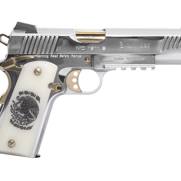 Girsan MC1911S Liberador 38 Super, 5" Barrel, Polished, Silver, Gold, Engraved Ivory , Beavertail, Rail, Tactical Rear, Fixed Front, 10rd