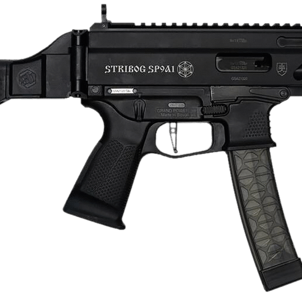 Grand Power Stribog SP9A1 9mm, 8" Barrel, Black, SB Tact Brace, 3x30rd Mags