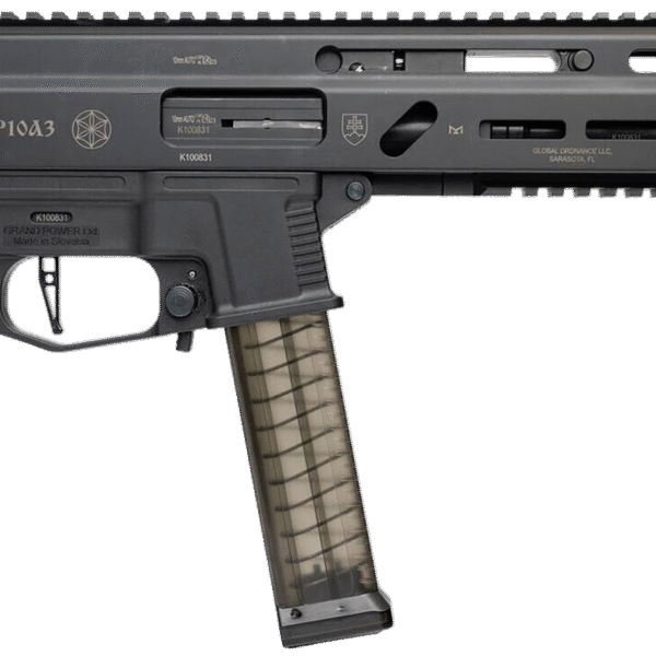 Grand Power Stribog SP10A3 10mm, 8" Threaded Barrel, Non-Reciprocating Charging Handle, M-Lok Rail, Matte Black, Case, 3x20rd