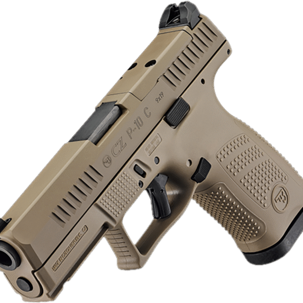 CZ P-10 C  9mm, 4" SS Barrel, Black Nitride Serrated Slide, Flat Dark Earth, Rail, Backstrap Grip, 15rd