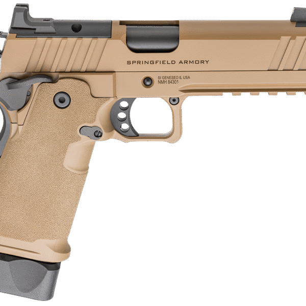 Springfield Prodigy Comp 9mm, 5" SS Bull Barrel, Carbon Steel Frame, Cerakote Coyote Brown, Tritium Front and Back, Optics Ready, Ambi Safety, 17rd, 20rd Mags