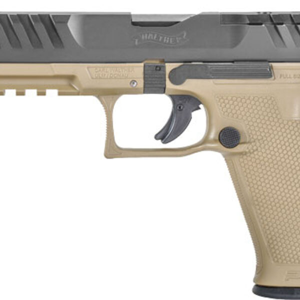 Walther PDP 9mm, 5" Barrel, Black Slide/Tan Frame, Adjustable Rear Sight, Optics Ready, 18rd