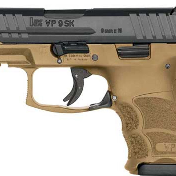HK VP9SK 9mm, 3.39" Barrel, FDE Frame, Black Slide, Modular Backstrap, 12rd/ 15rd