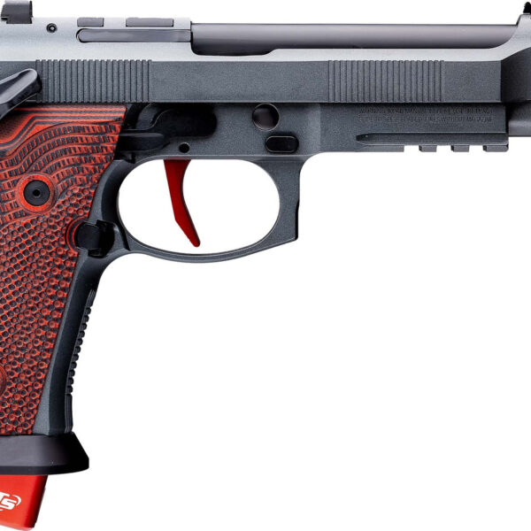 Beretta 92XI Gara 9mm, 5.1" Compensator, Gray Cerakote, Veloce Red/Black G10 Grip, 22rd
