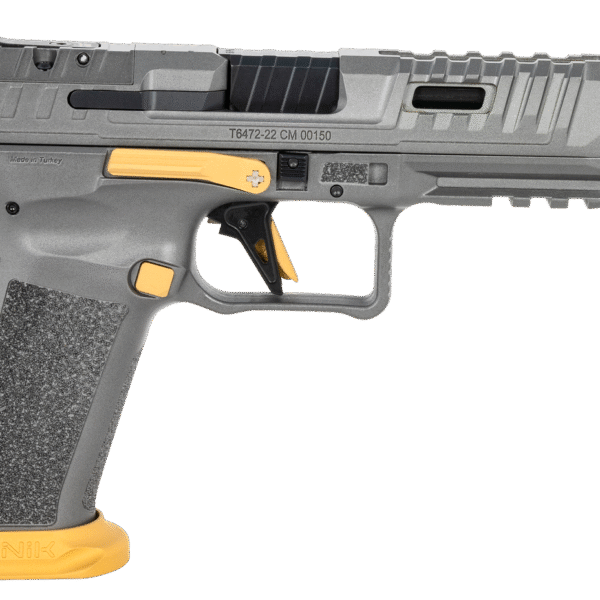 Canik SFX Rival 9mm, 5" Barrel, Gray, Gold Accents, Optic Ready, 18rd