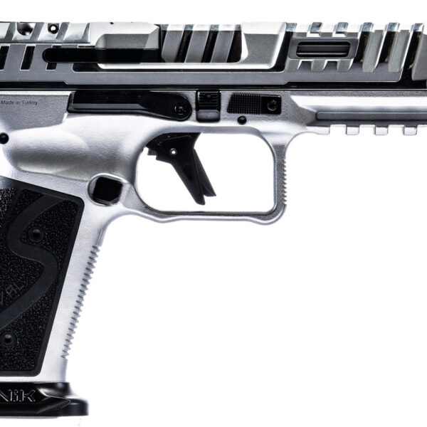 Canik SFX Rival-S Steel Frame, 9mm, 5" Barrel, Chrome, Black Accents/Grip, Optic Ready, 18rd