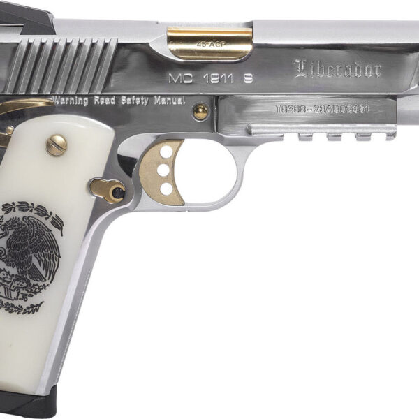 Girsan MC1911 Liberador 45 ACP, 5" Barrel, Silver w/ Gold Accents, Engraved White Ivory Grips, 8rd