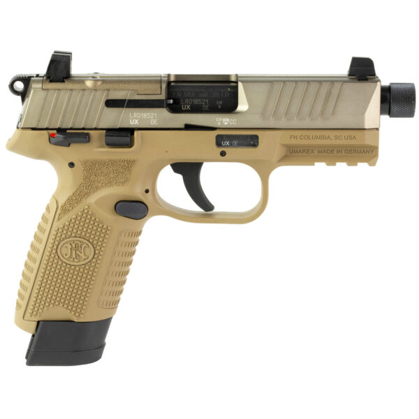 FN 502 Tactical 22 LR, 4.6" Threaded Barrel, Flat Dark Earth, Manual Safety, Optic Ready, 15rd