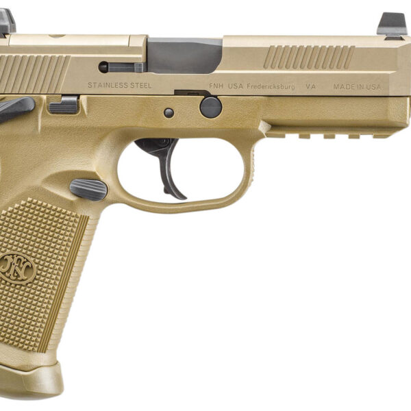 FN FNX-45 Tactical, DA/SA, Full Size , 45 ACP, 5.3" Threaded Barrel, Polymer Frame, Flat Dark Earth, Suppressor Height Night Sights, 15rd, 2 Magazines, Fired Case, Manual Safety, Optics Ready