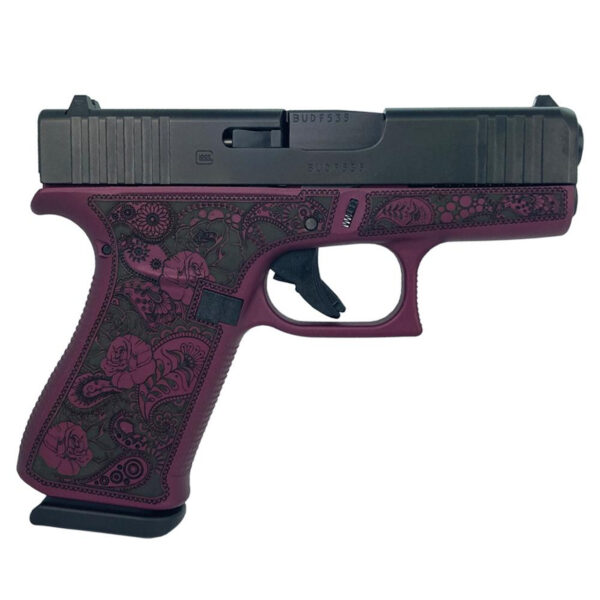 Glock G43x Custom 9mm, 3.41" Barrel, "Black Cherry Paisley Frame", 10rd