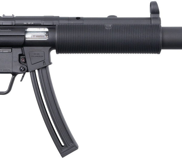 HK MP5 22 LR, 16.1" Barrel, Telescoping Stock, Faux Suppressor, Black, 25rd