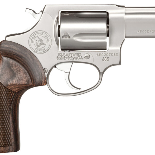 Taurus 605 357 Magnum/38 SPL, 3" Barrel, Silver, Wood Grip, 5rd