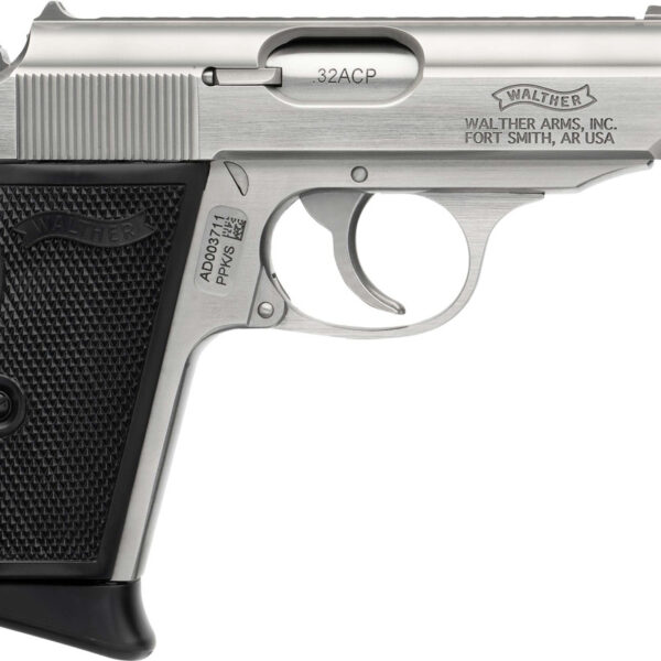 Walther PPK/S 32 ACP, 3.3" Threaded Barrel, Stainless Steel, Black Synthetic Grip, 8rd